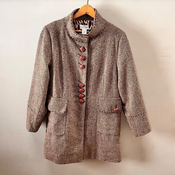 Soft Surroungings Brown Wool Blend Tweed Coat Size PM - Picture 1 of 7